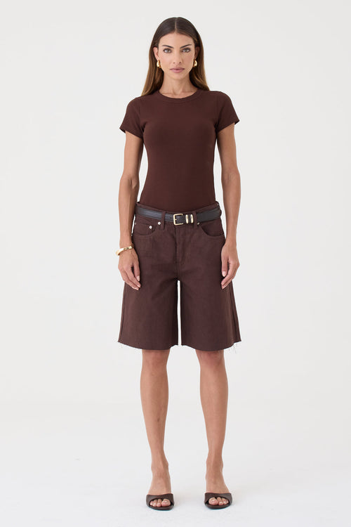 Jorts Helena Barra a Fio – Marrom