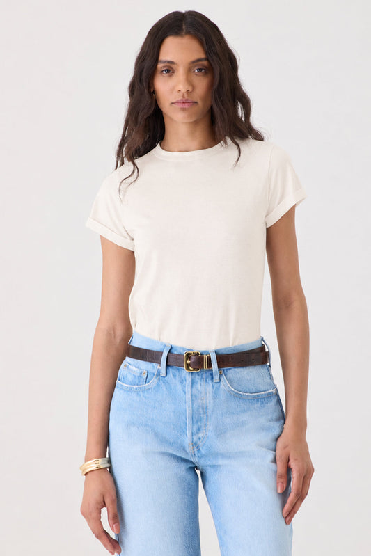 T-shirt Gola Redonda Manga Barra Dobrada – Natural