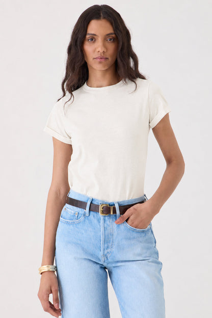 T-shirt Gola Redonda Manga Barra Dobrada – Natural