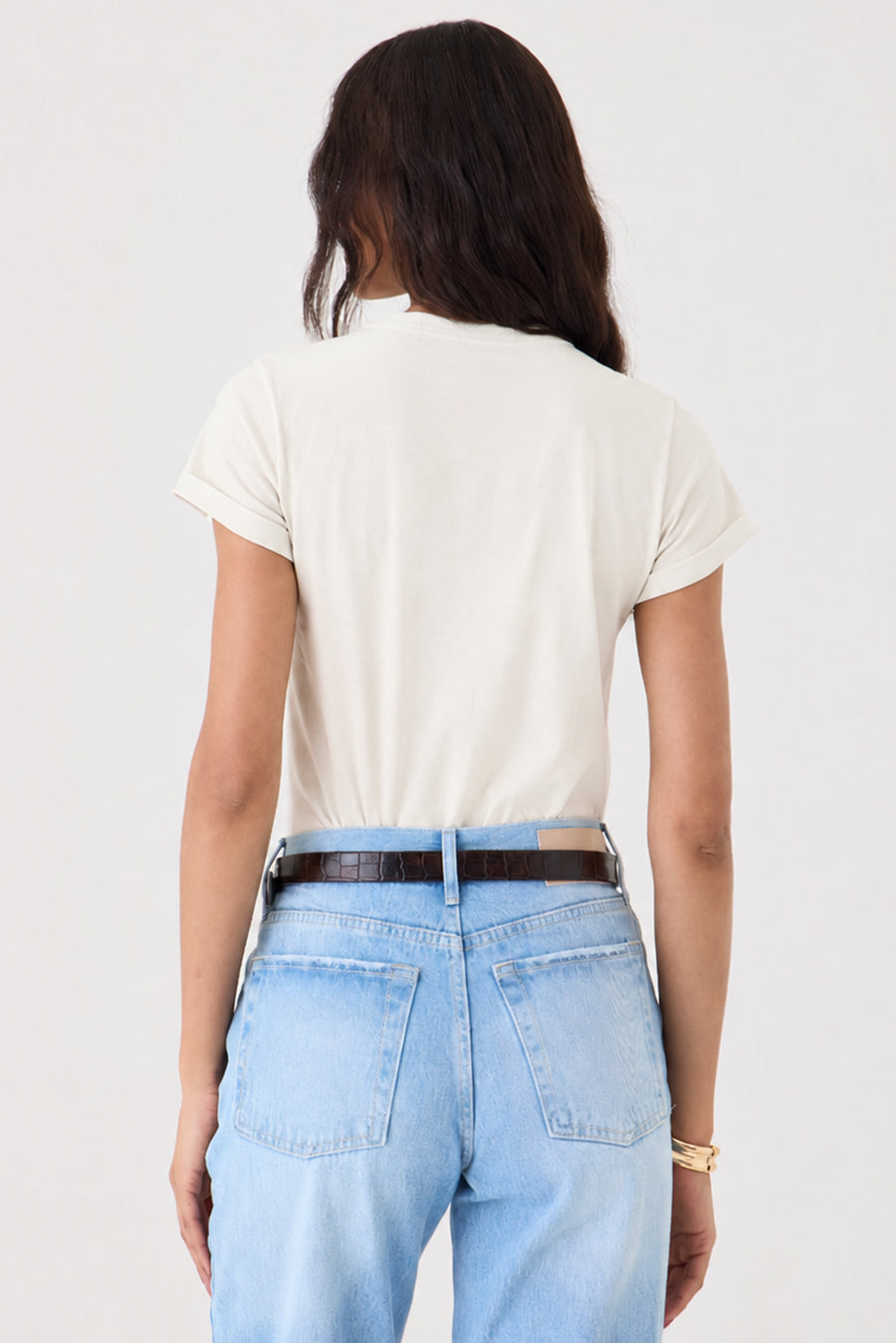 T-shirt Gola Redonda Manga Barra Dobrada – Natural