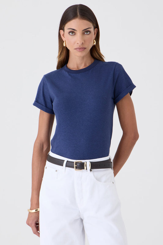 T-shirt Gola Redonda Manga Barra Dobrada – Marinho